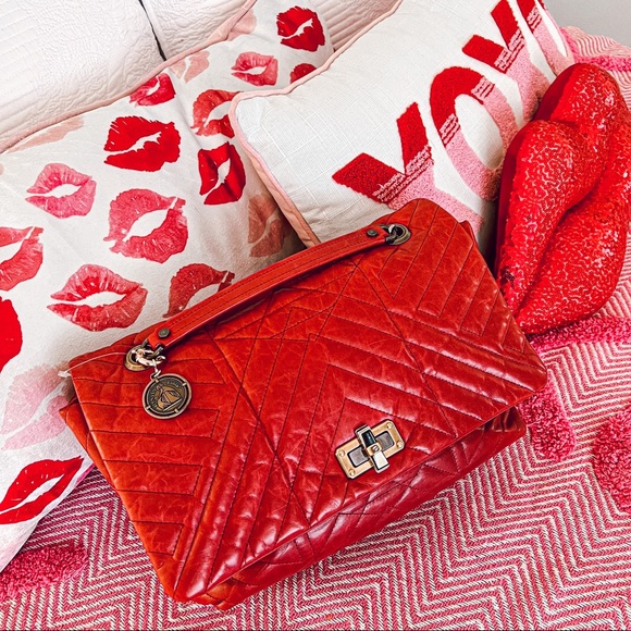 SOLD LANVIN HAPPY red quilted flap bag gold chain large - Picture 15 of 16